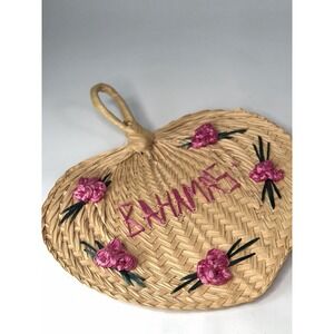 Vintage Handmade Bahamas Wicker Hand Fan 1970s Wall Decoration Souvenir